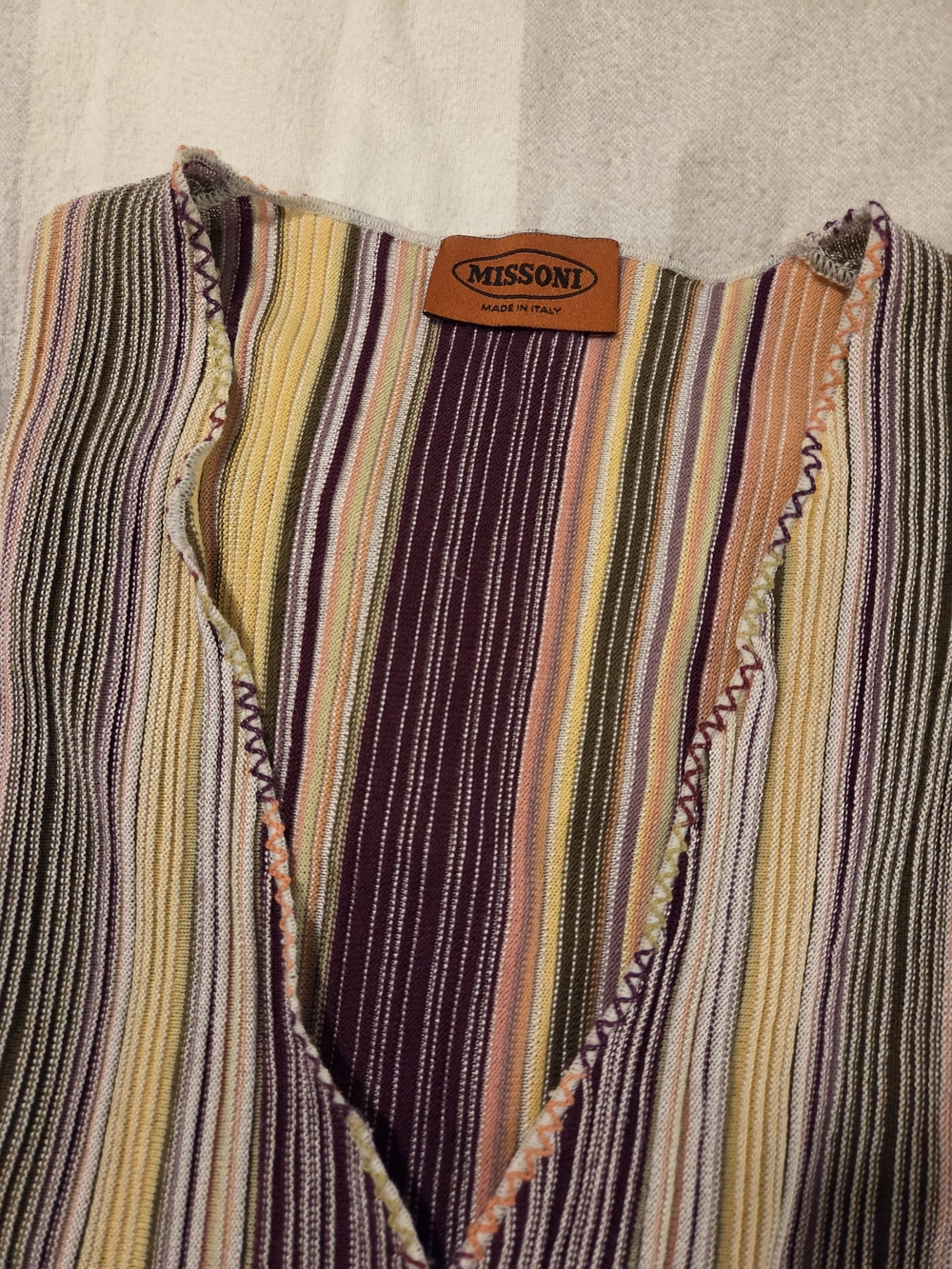 Missoni Multicolor Striped V-Neck Knit Cardigan — Purple, Yellow & Orange